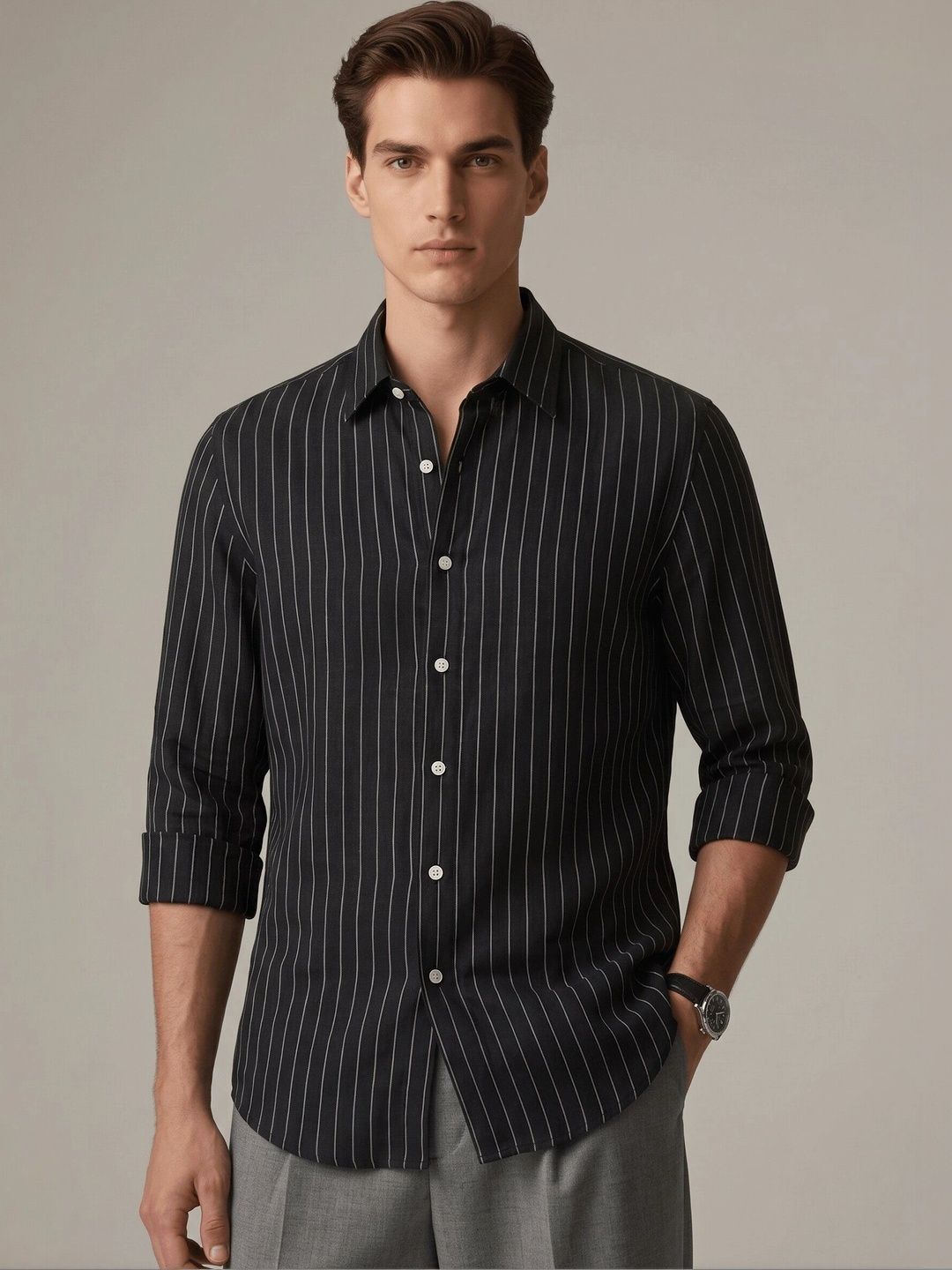 SAINT PEACH Pinstriped Linen Shirts