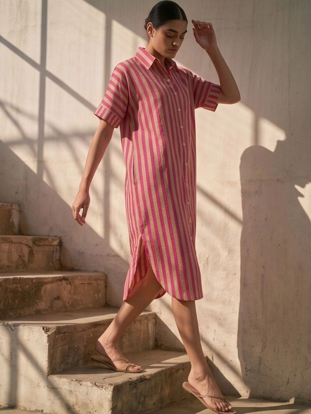 JAIPURRANG Striped Shirt Midi Dress