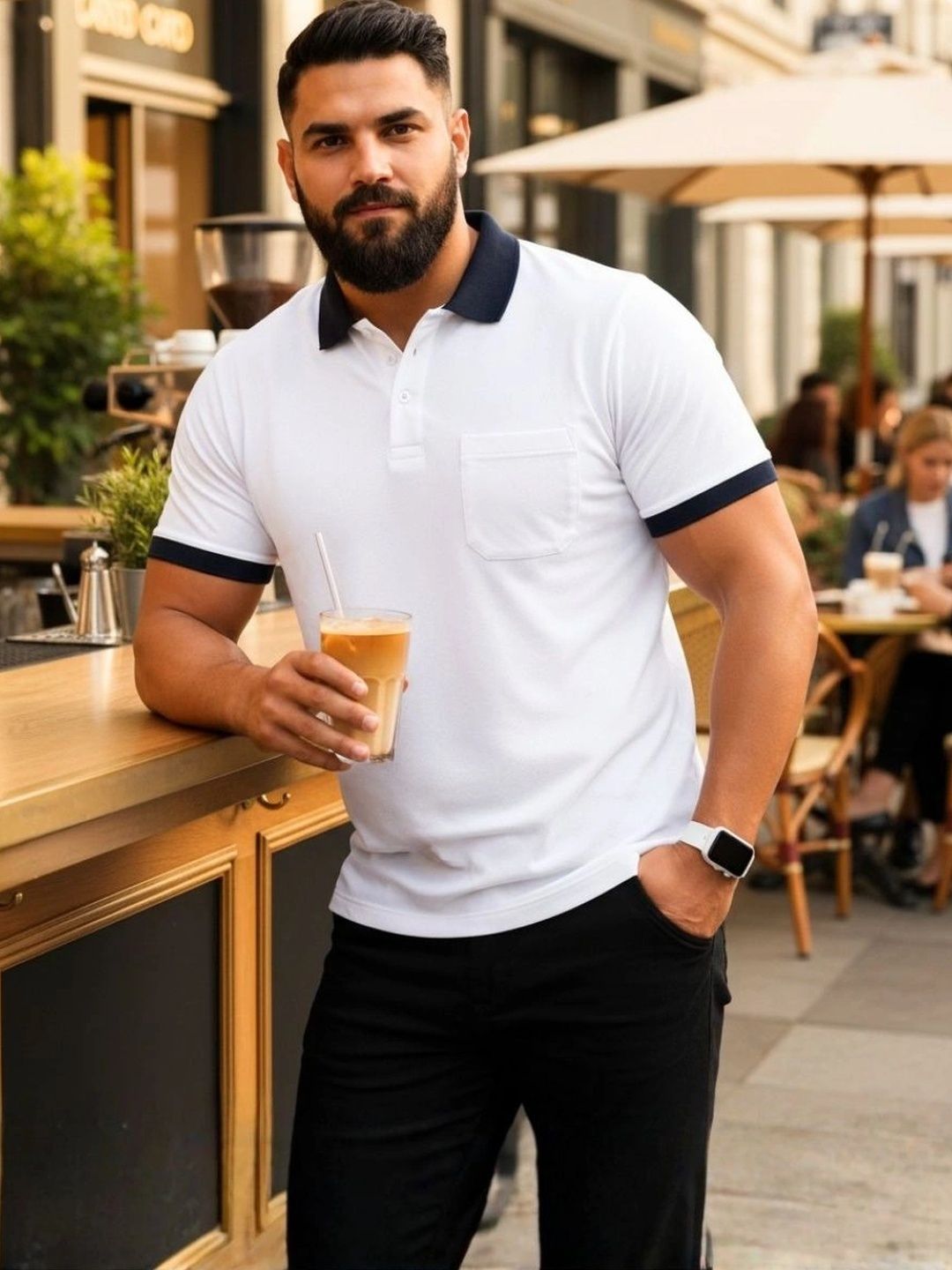 SAIKSA FASHION Men Polo Collar Pockets T-shirt