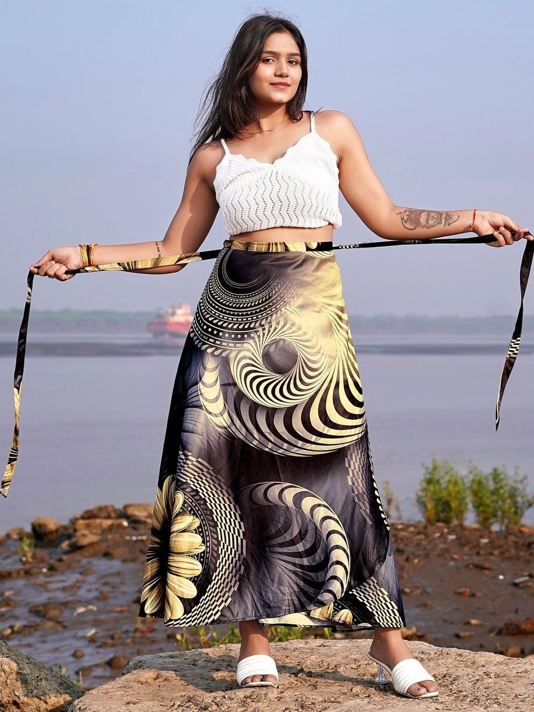 Moda Rapido Women Cotton Cambric Abstract Maxi Wrap Skirt