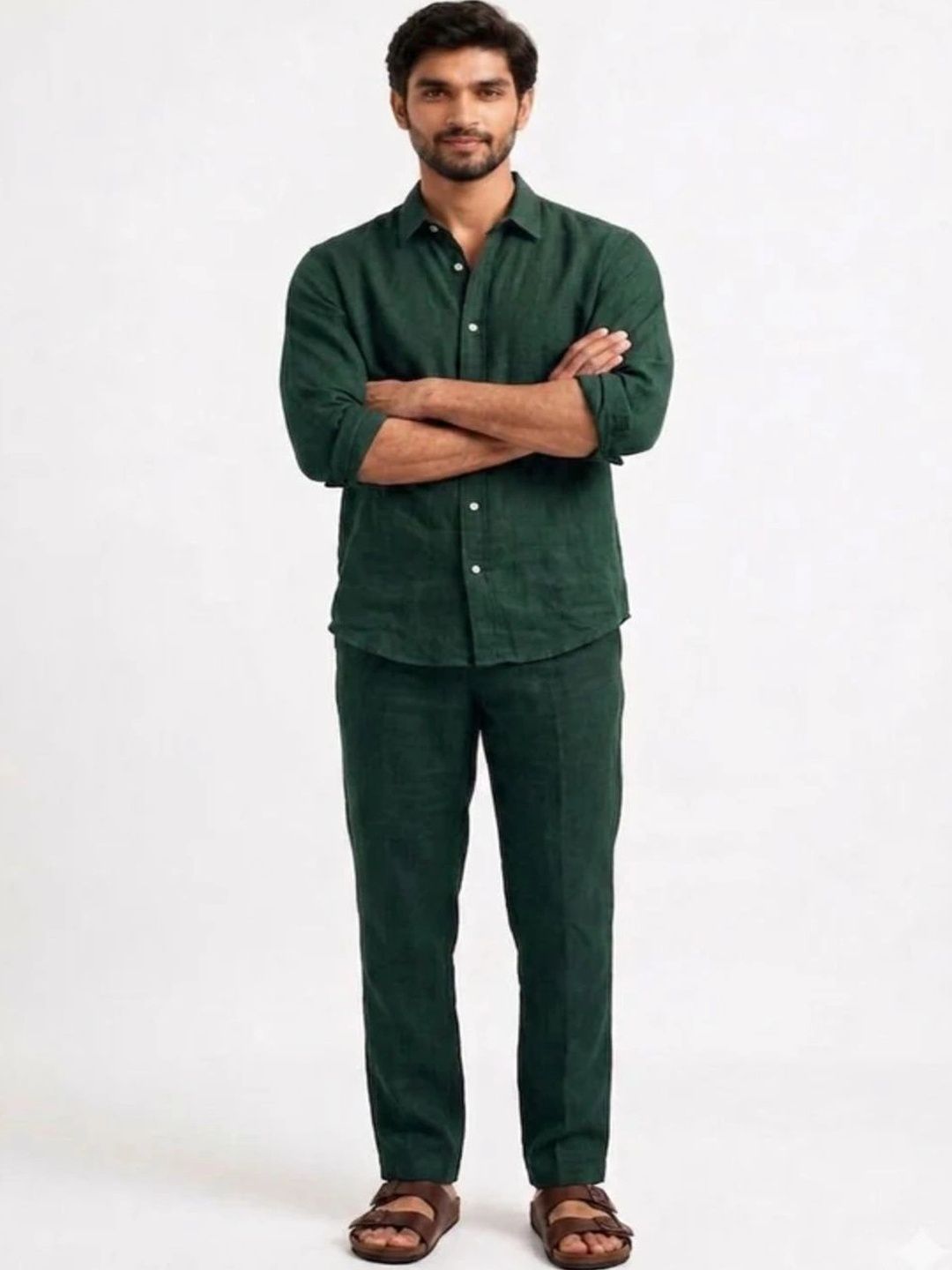 Ellishwear Ellishwear Linen Solid Shirt with Trousers