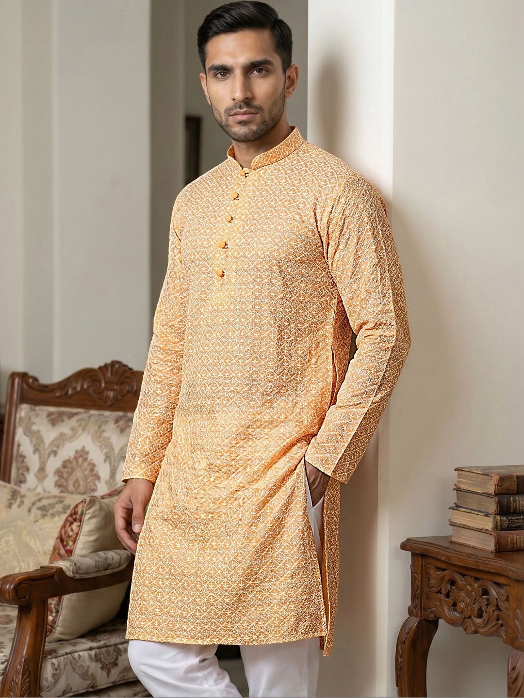 Jompers Floral Embroidered Kurta for Men