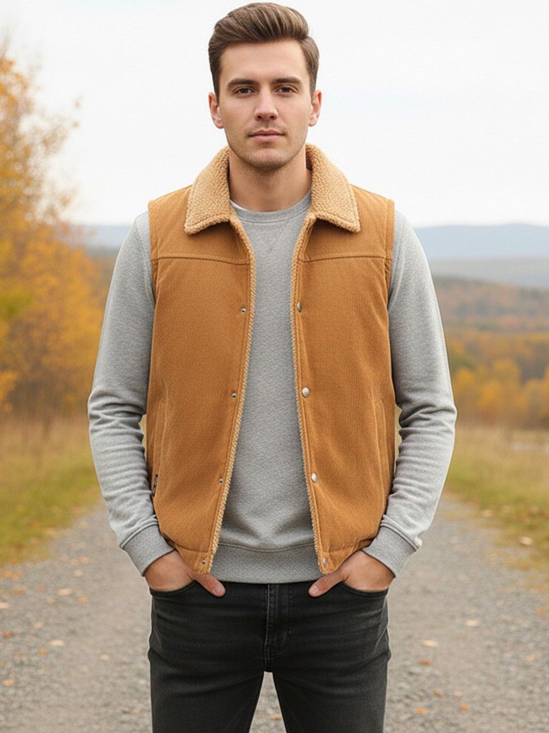 Mast & Harbour Men Spread Collar Solid Gilet Jacket