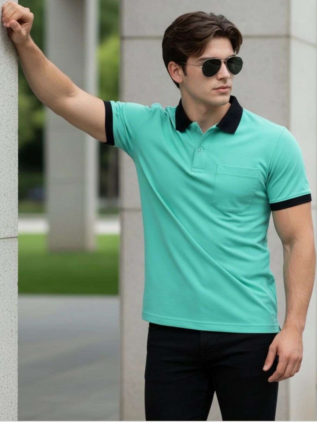 SAIKSA FASHION Men Polo Collar Pockets T-shirt
