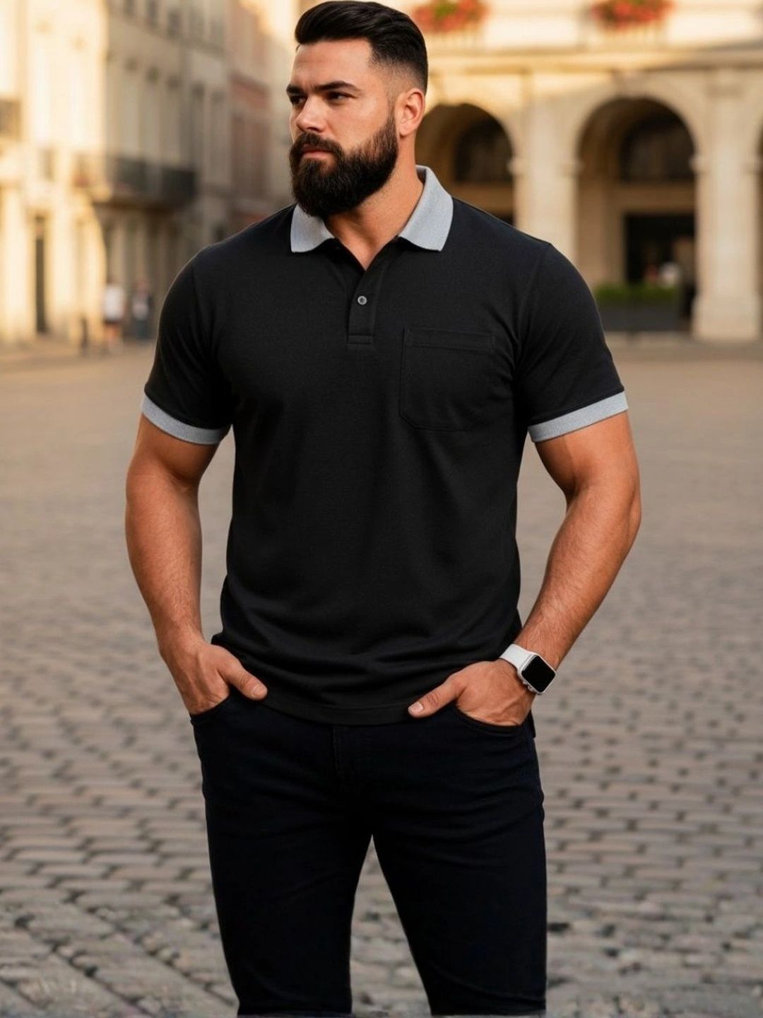 SAIKSA FASHION Men Polo Collar Pockets T-shirt