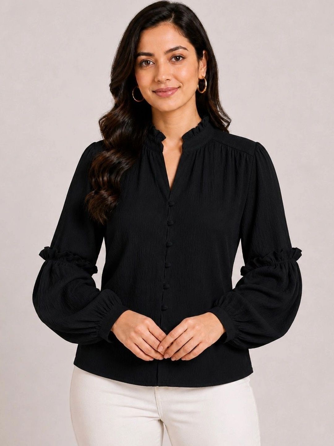 C H CREATION Woven Design V-Neck Kurti