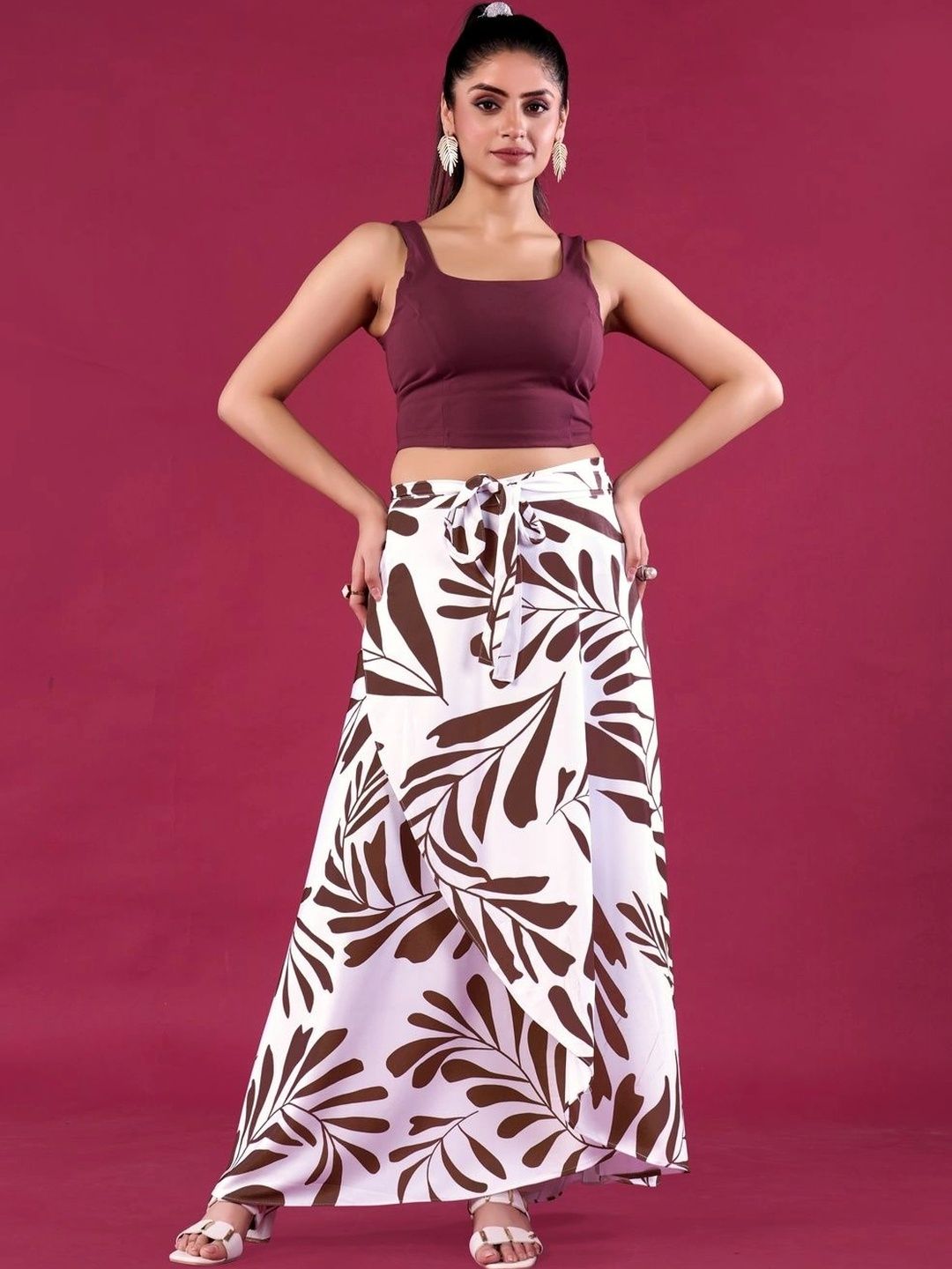 Moda Rapido Cotton Cambric Floral Tropical Front Slit Maxi Wrap Skirt