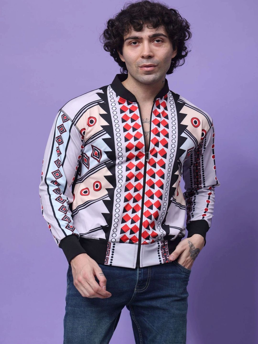 Flirty Soul Flirty Soul Men Geometric Bomber Jacket