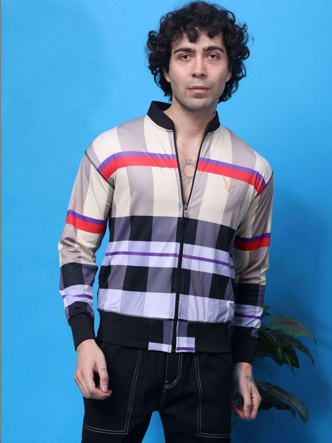 Flirty Soul Flirty Soul Men Checked Bomber Jacket