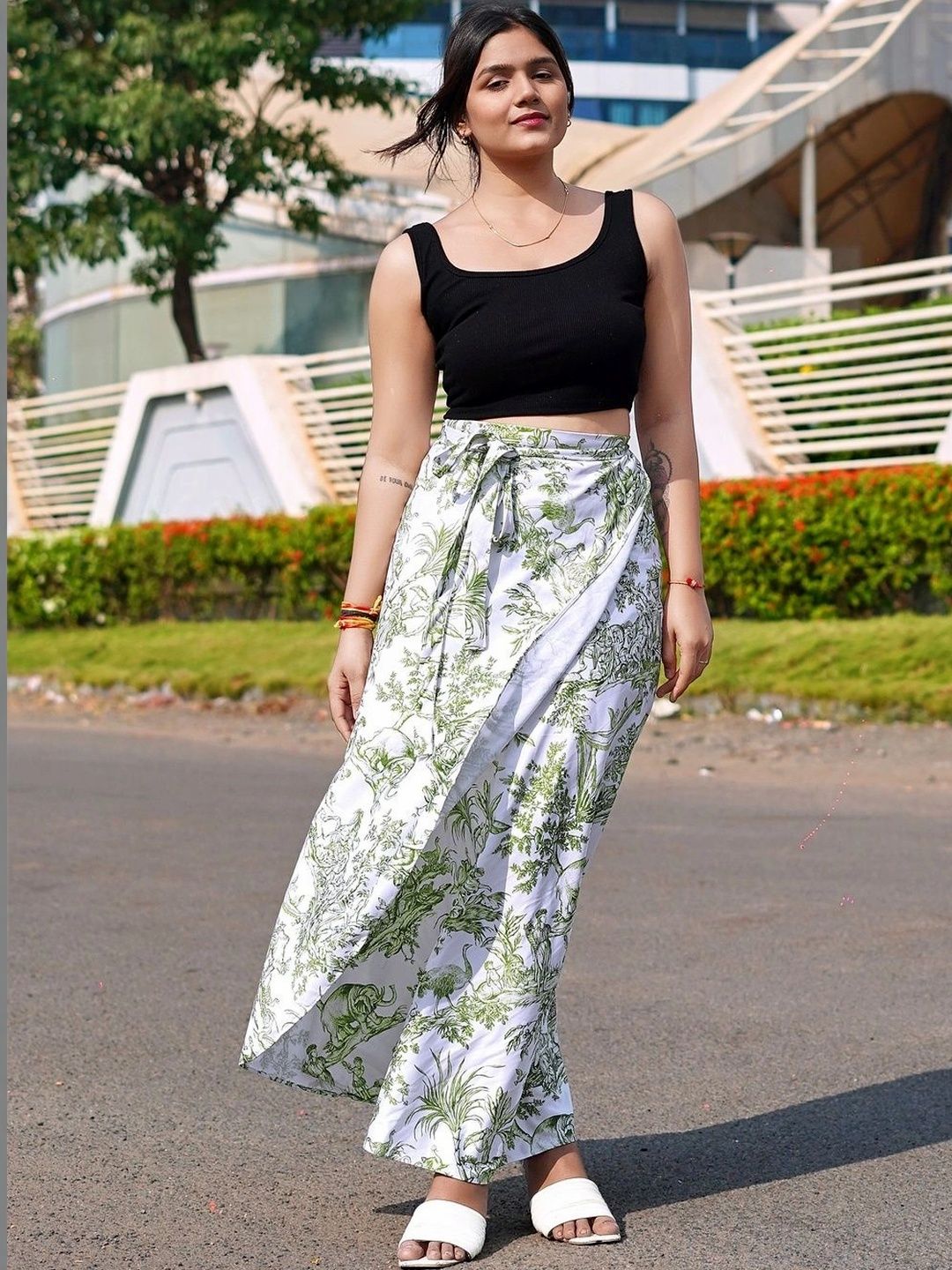 Moda Rapido Women Cotton Cambric Floral Tropical Maxi Wrap Skirt