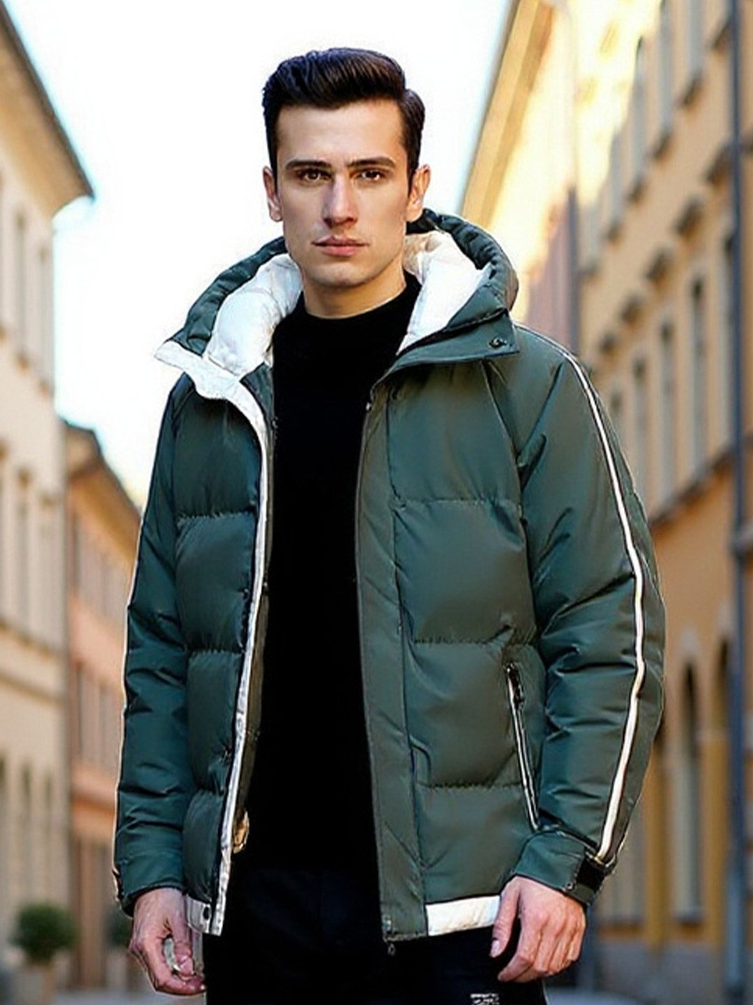 HERE&NOW Men Insulator Open Front Hooded Jacket