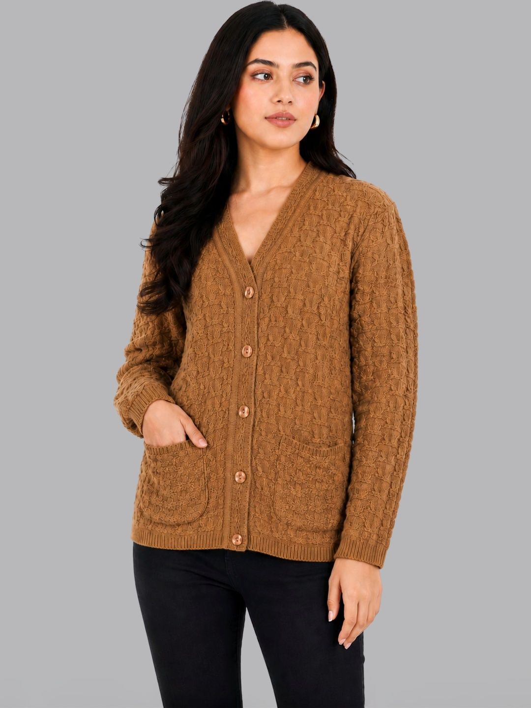 HAUTEMODA Women Boucle Woollen Cardigan