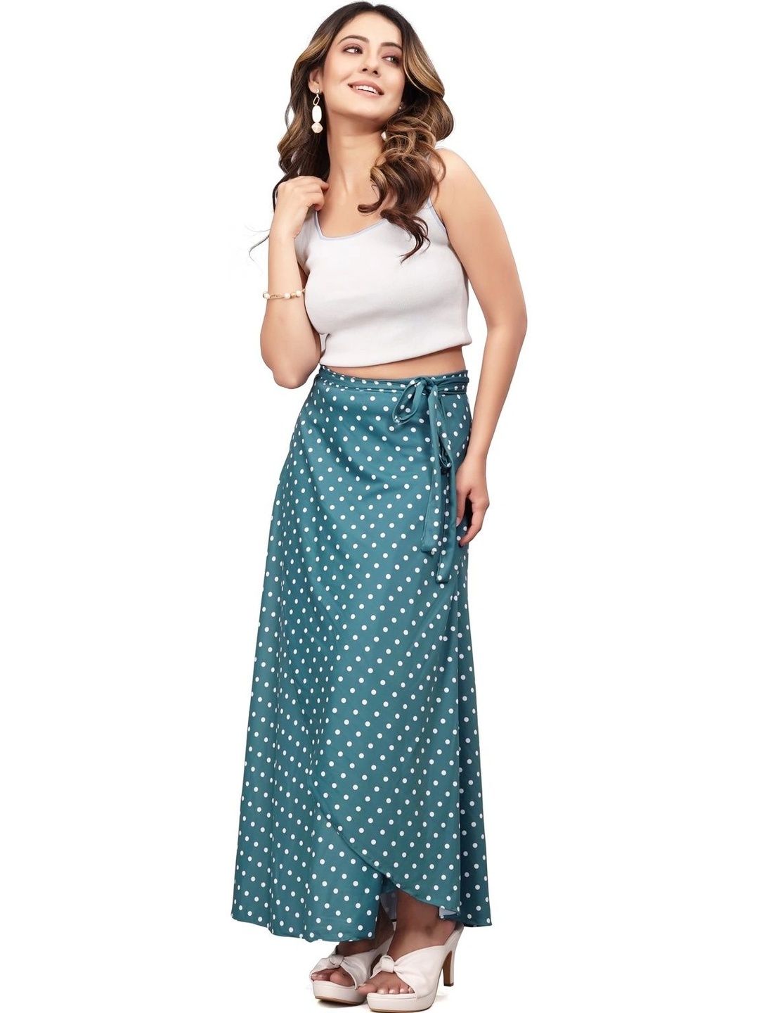 Moda Rapido Women Cotton Cambric Geometric Front Slit Maxi Wrap Skirt