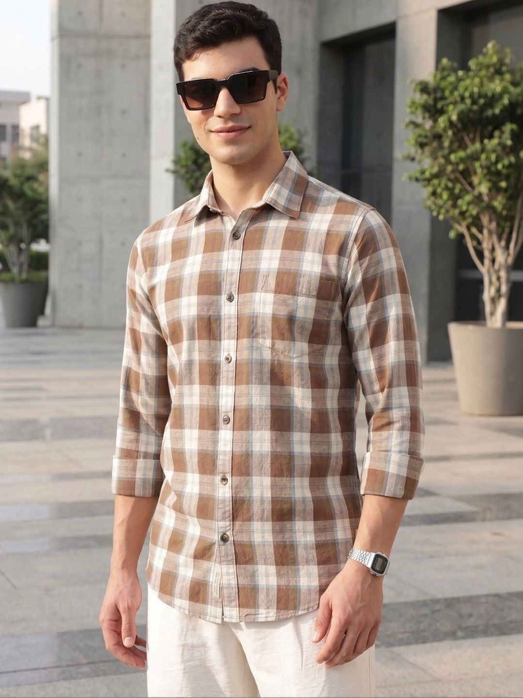 Thomas Scott Thomas Scott Men Premium Slim Fit Tartan Checks Checked Casual Shirt