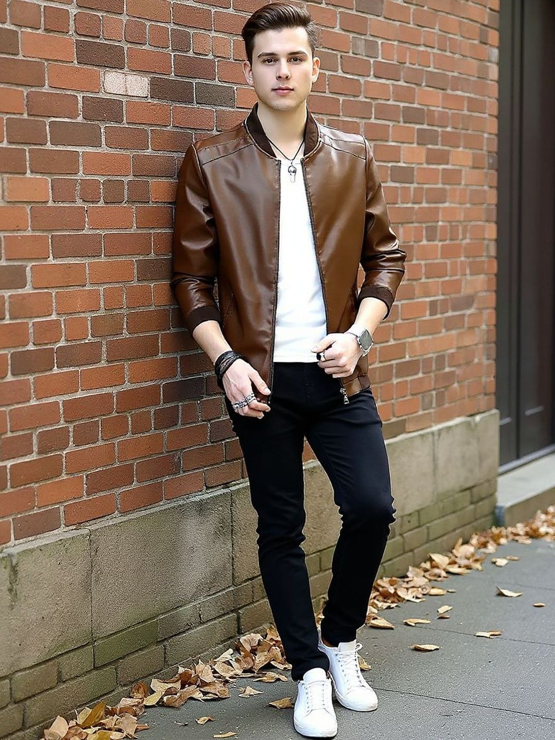 HERE&NOW Men Leather Jacket