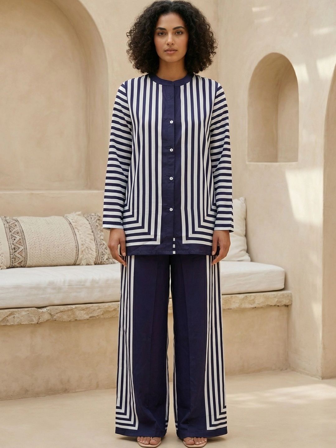 Aura By Sanskrutihomes Striped Shirt with Palazzos