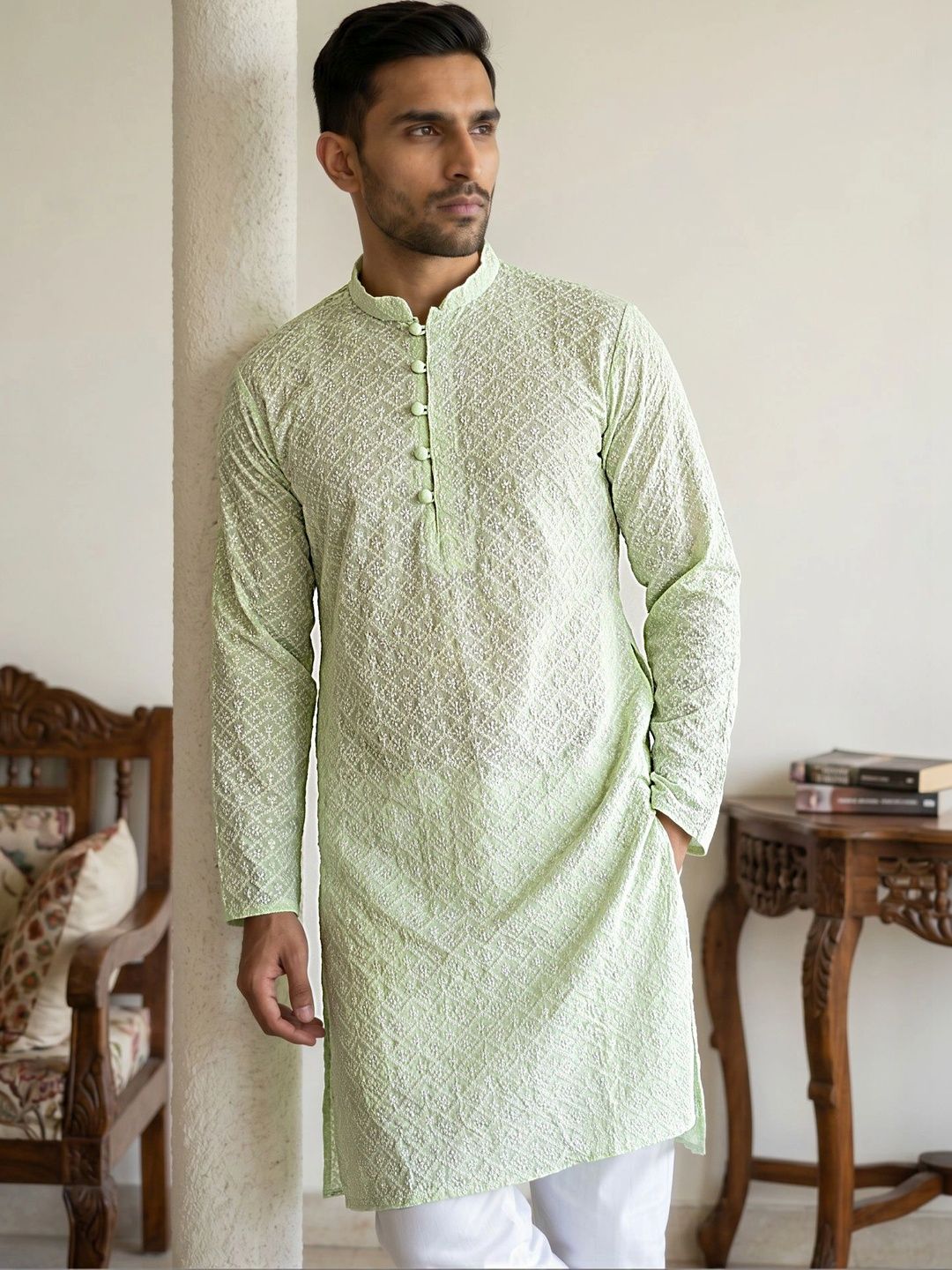 Jompers Floral Embroidered Kurta for Men