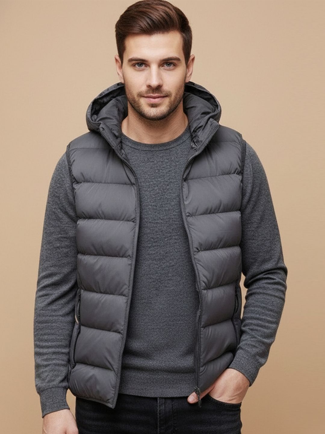 Mast & Harbour Men Hooded Solid Gilet Jacket