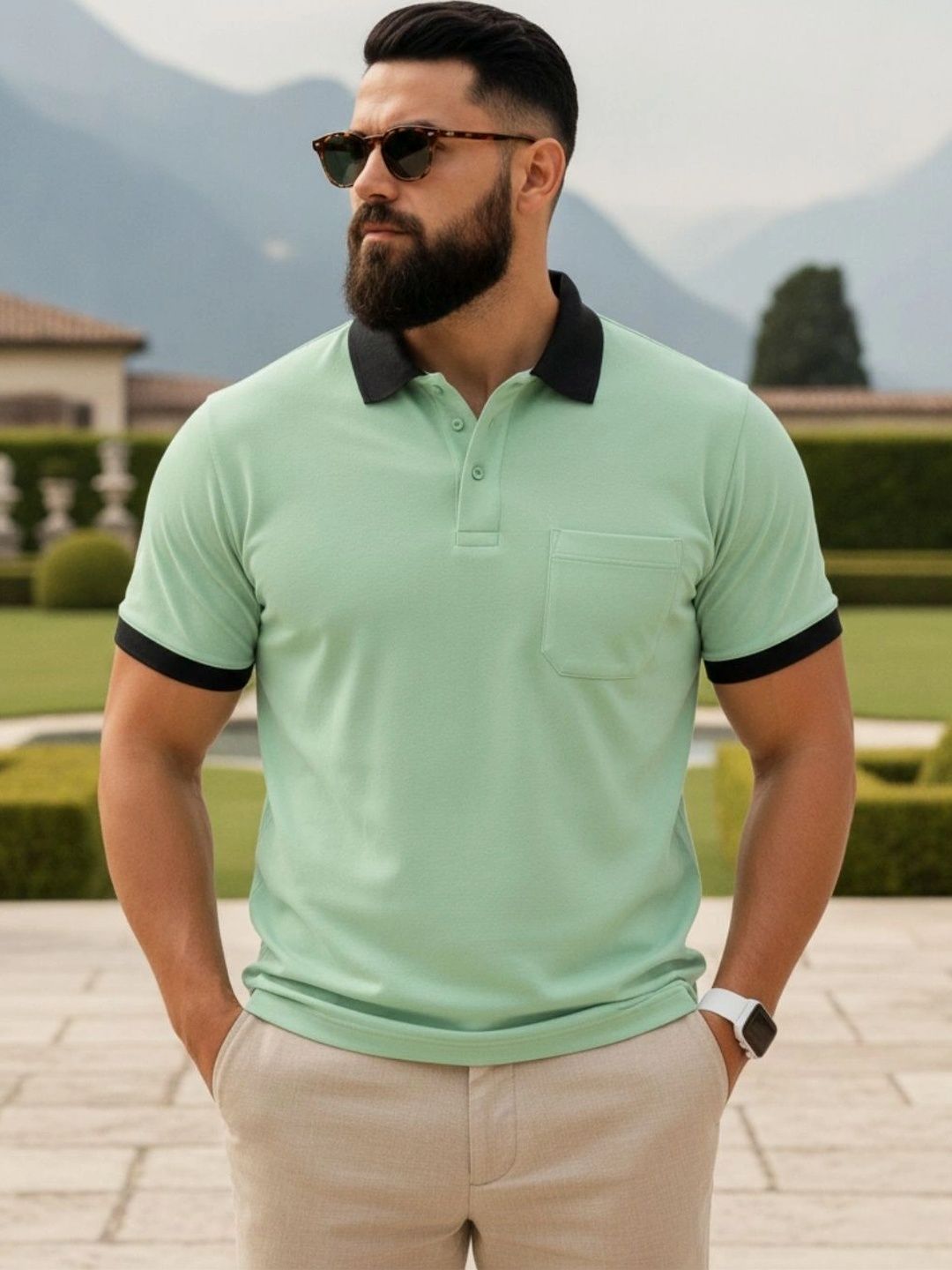 SAIKSA FASHION Men Polo Collar Pockets T-shirt
