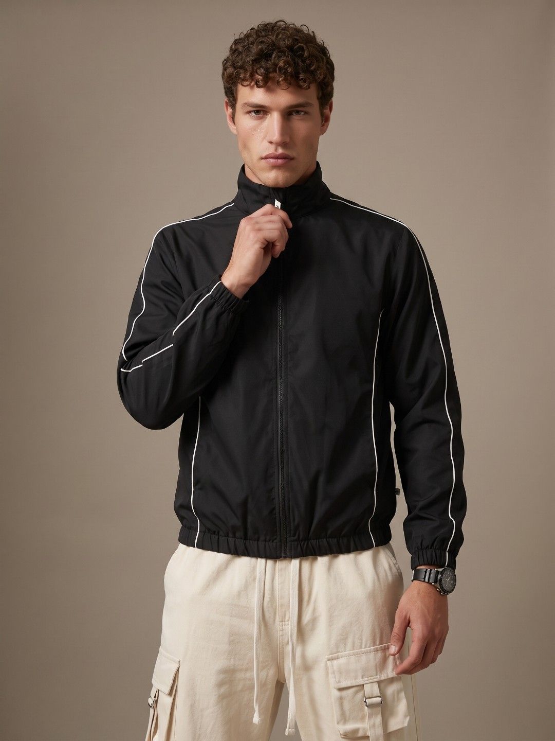 glitchez Relaxed Fit Mock Collar Windcheater Tailored Jacket