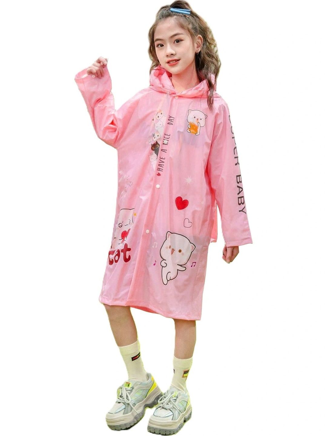 Alexvyan Girls Cartoon Patterned Hooded Raincoat