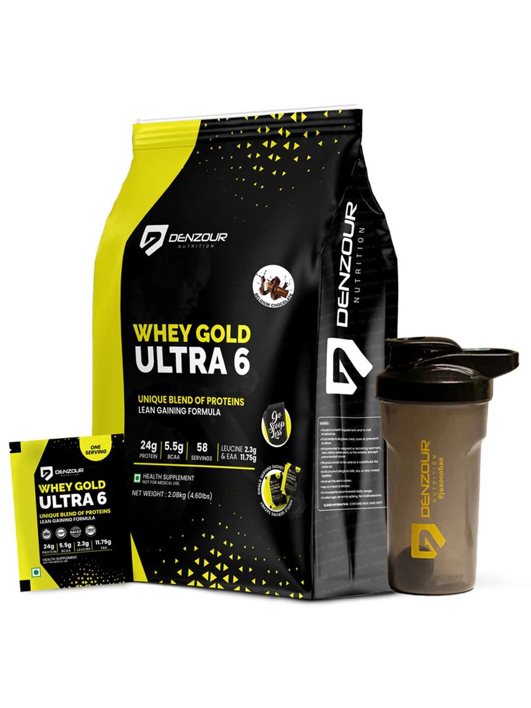DENZOUR NUTRITION DENZOUR NUTRITION Whey Gold Ultra 6 Protein & Shaker - 2.08 Kg - Belgium Chocolate