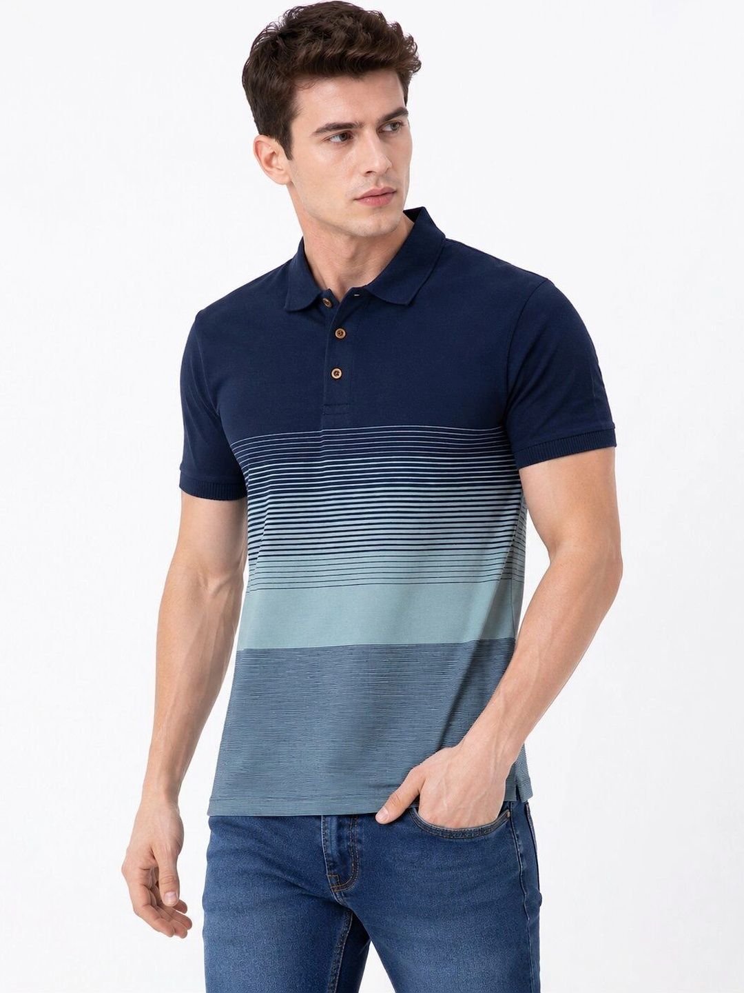 Roadster Men Striped Polo Collar T-shirt