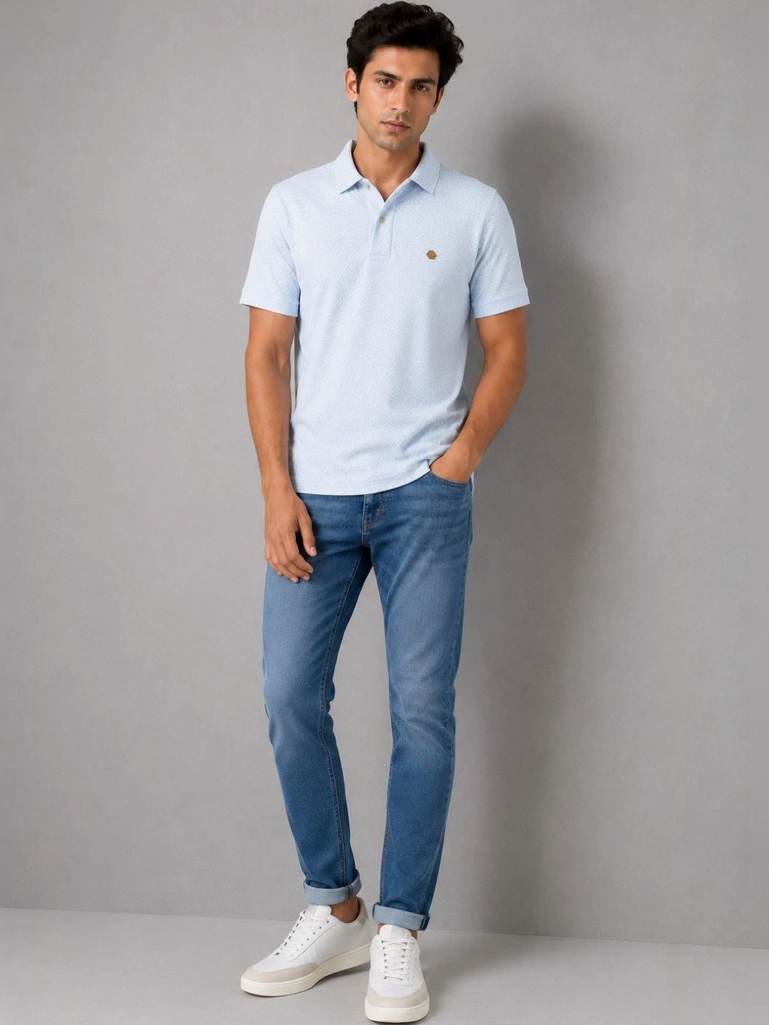 Club York Men Sky Half Sleeve Polo Neck T-Shirt