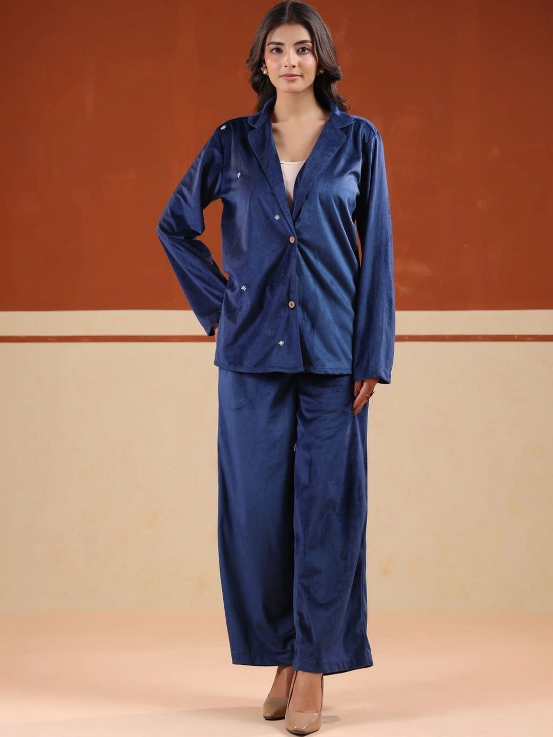 Aura By Sanskrutihomes Velvet Self Design Shirt with Palazzos