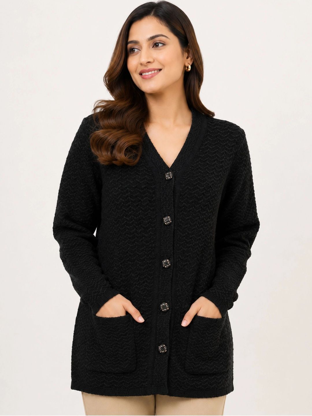 HAUTEMODA Women Cable Knit Woollen Cardigan