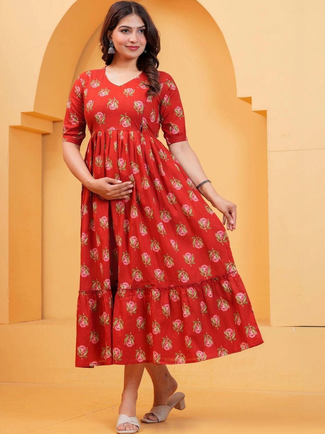 Moda Rapido Floral Print Maternity A-Line Maxi Dress