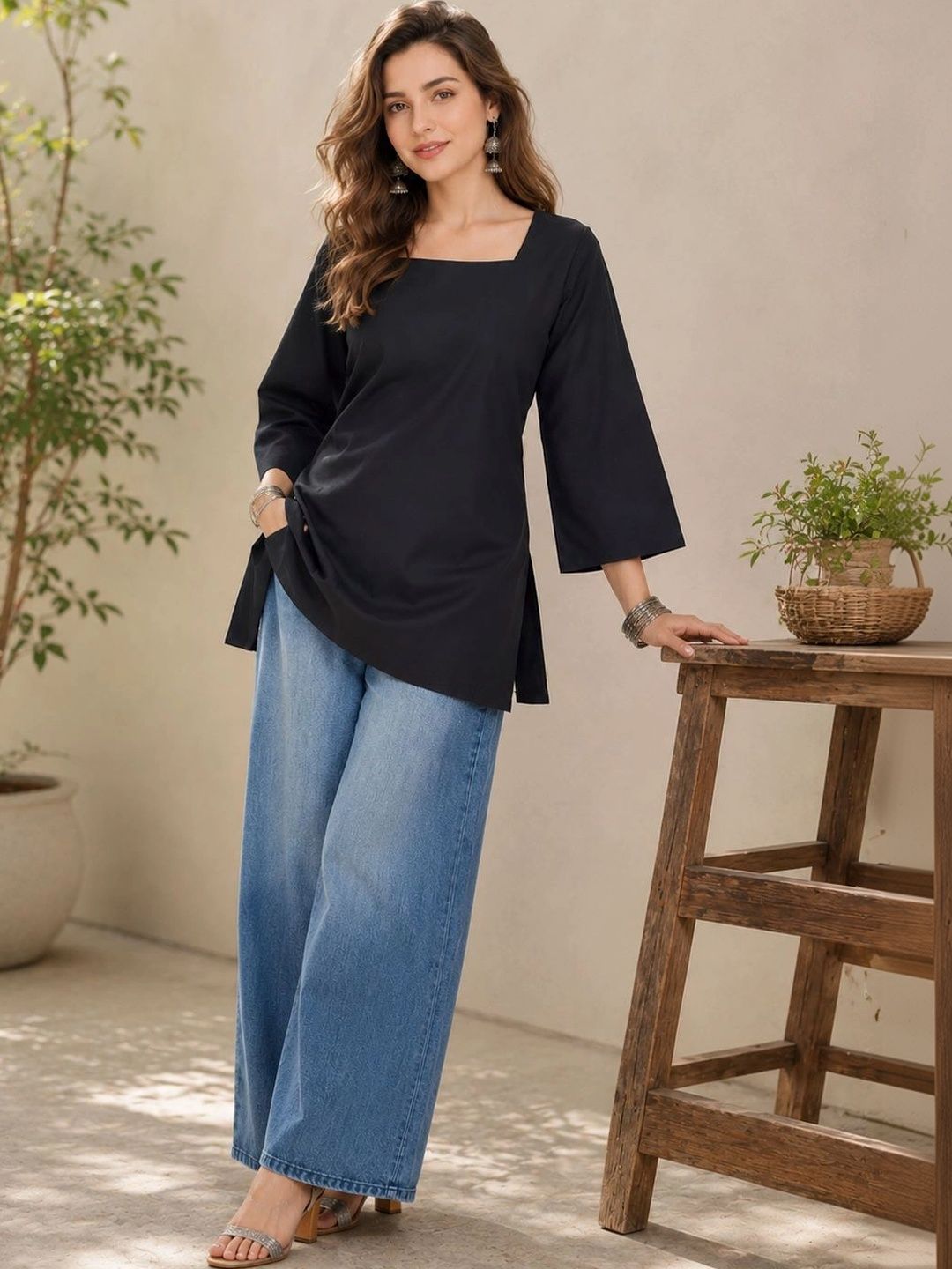 KALINI Square Neck Pure Cotton Kurti