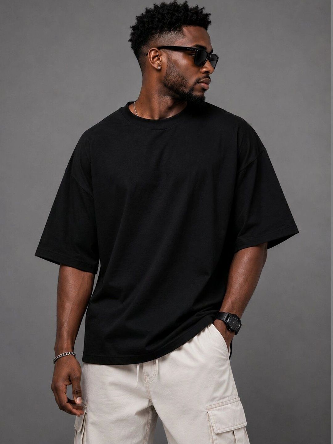 HERE&NOW Men Printed Drop-Shoulder Sleeves T-shirt