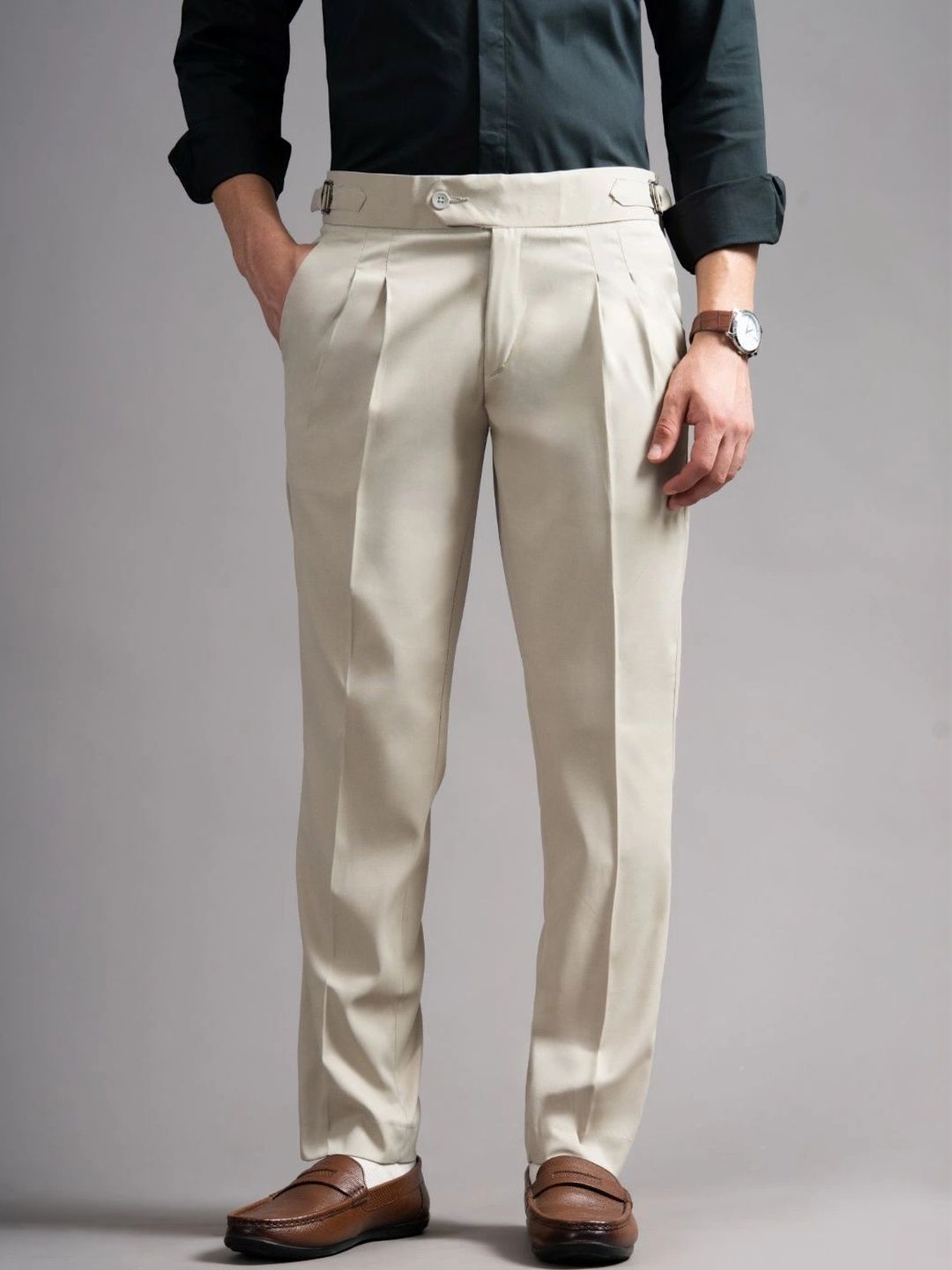 PAUL STREET Men Smart Pleated Trousers