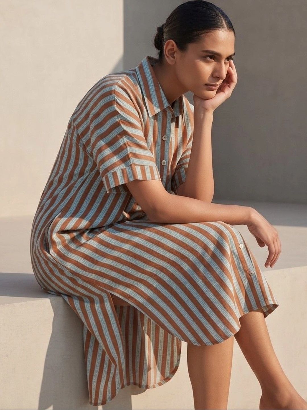 JAIPURRANG Striped Shirt Midi Dress