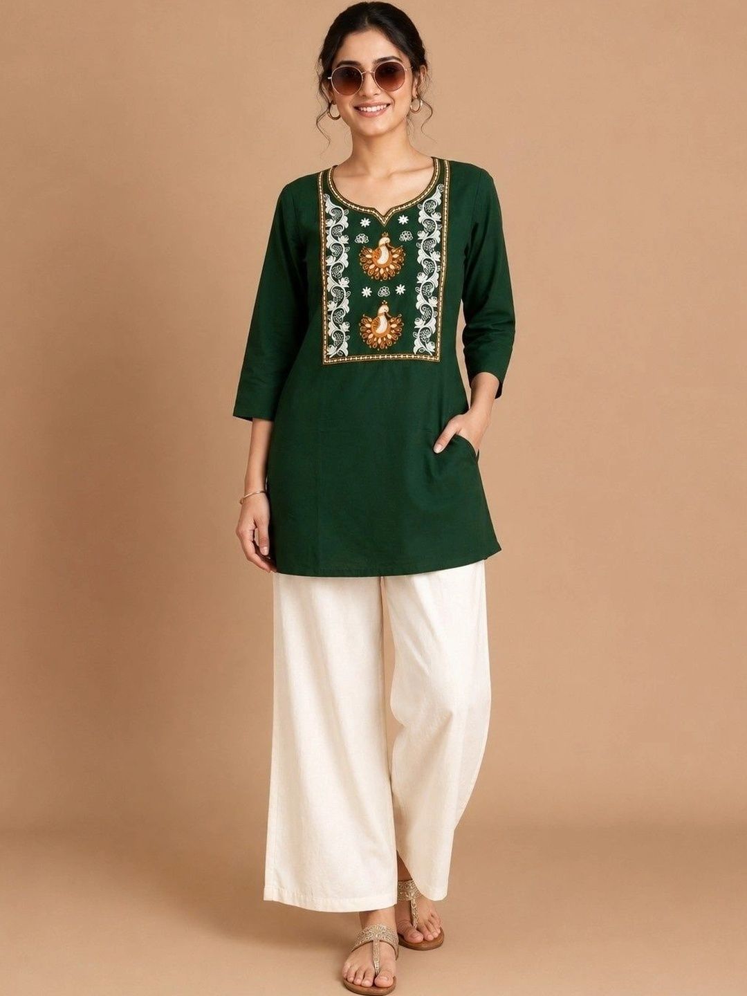 Jacy london Cotton Embroidered Tunic with Palazzos