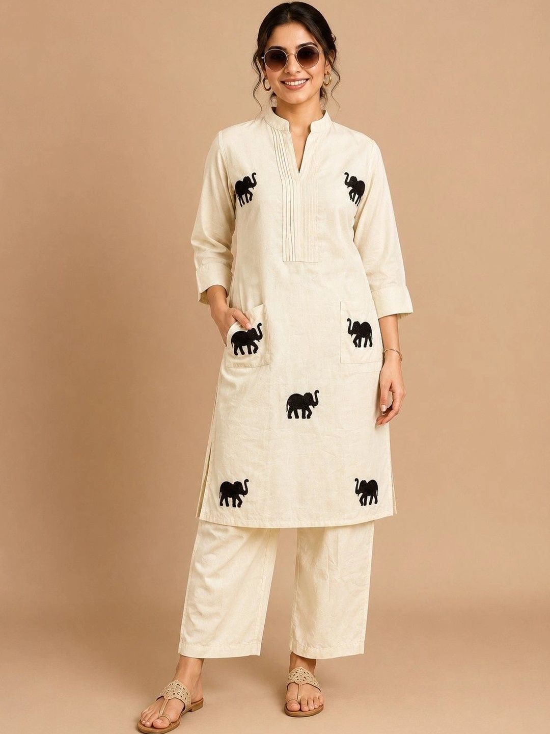 Jacy london Cotton Embroidered Tunic with Trousers