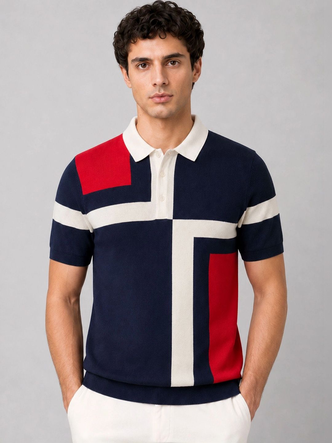 Monk Mode Men Colourblocked Polo Collar Pure Cotton T-shirt