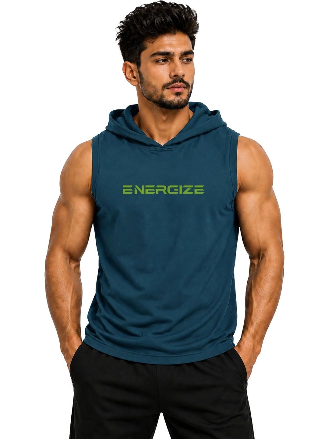 3Colors Men's Sleeveless Gym Hoodie | Quick Dry Active Hooded Tank Top | Lightweight Workout Vest for Gym, Running, Training & Fitness