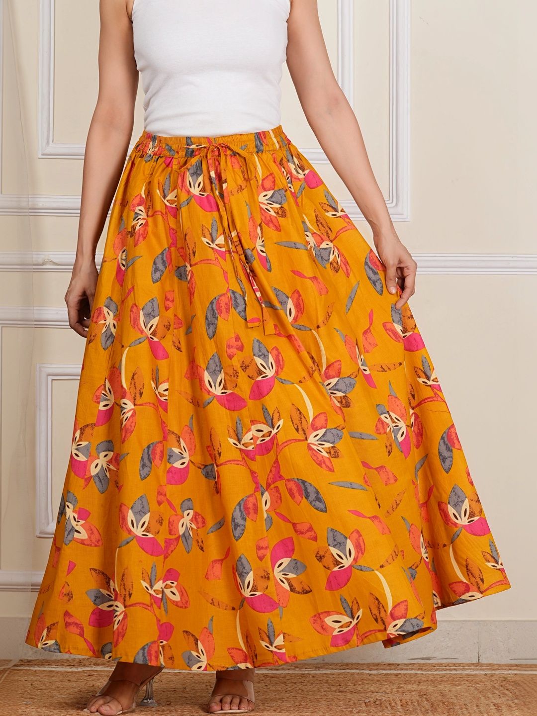 AARMAD Women Pure Cotton Cotton Cambric Floral Maxi Flared Skirt