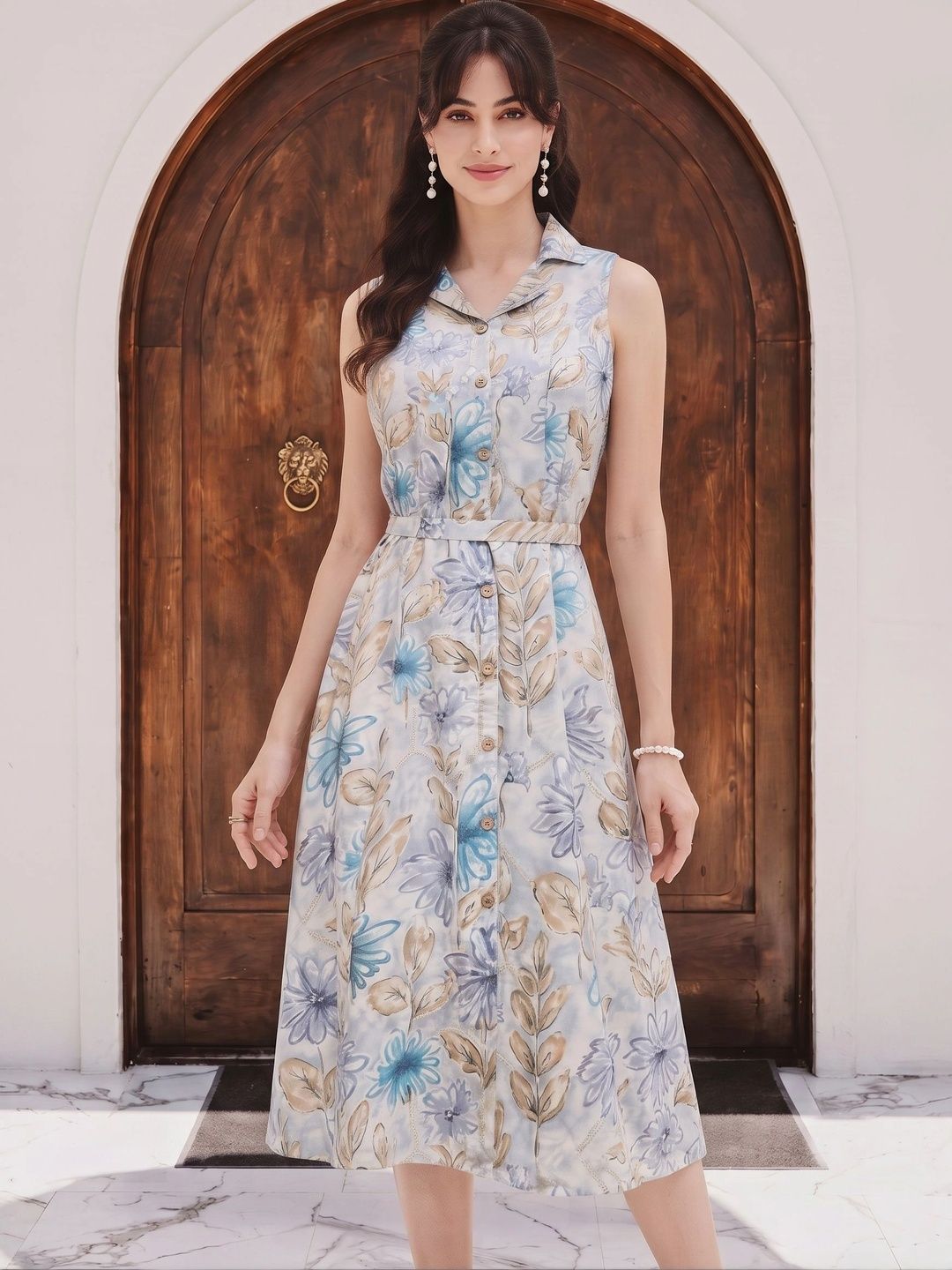 Saga by mamicha Floral Print Crepe A-Line Midi Dress