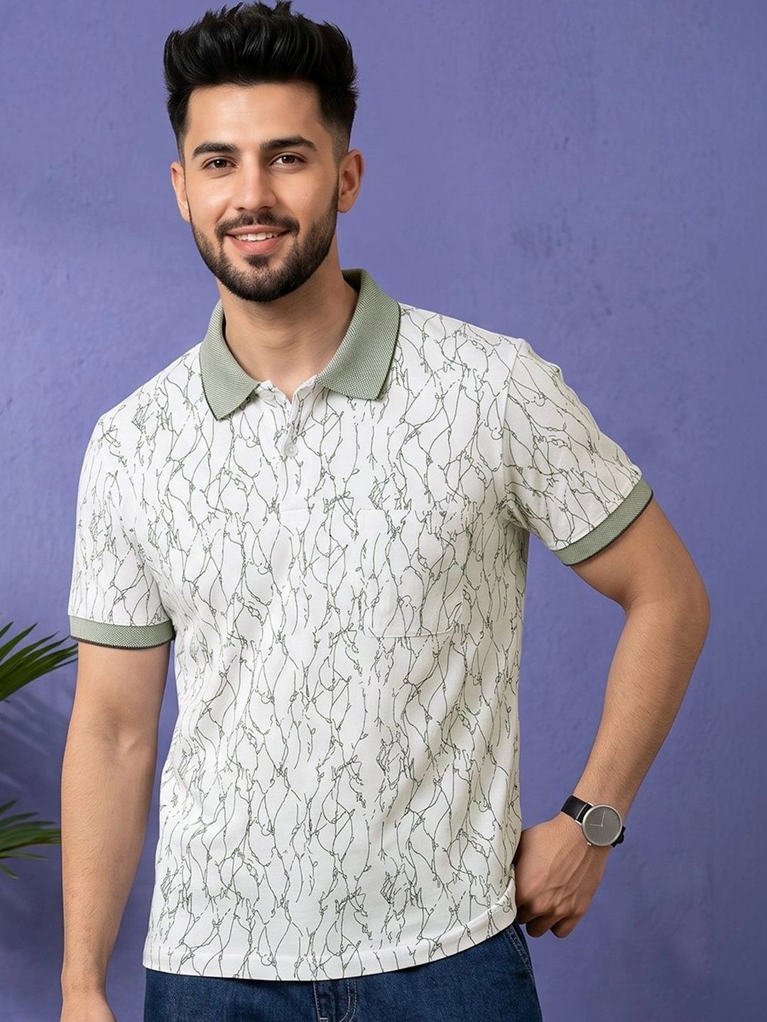 GENZA Men Printed Polo Collar T-shirt