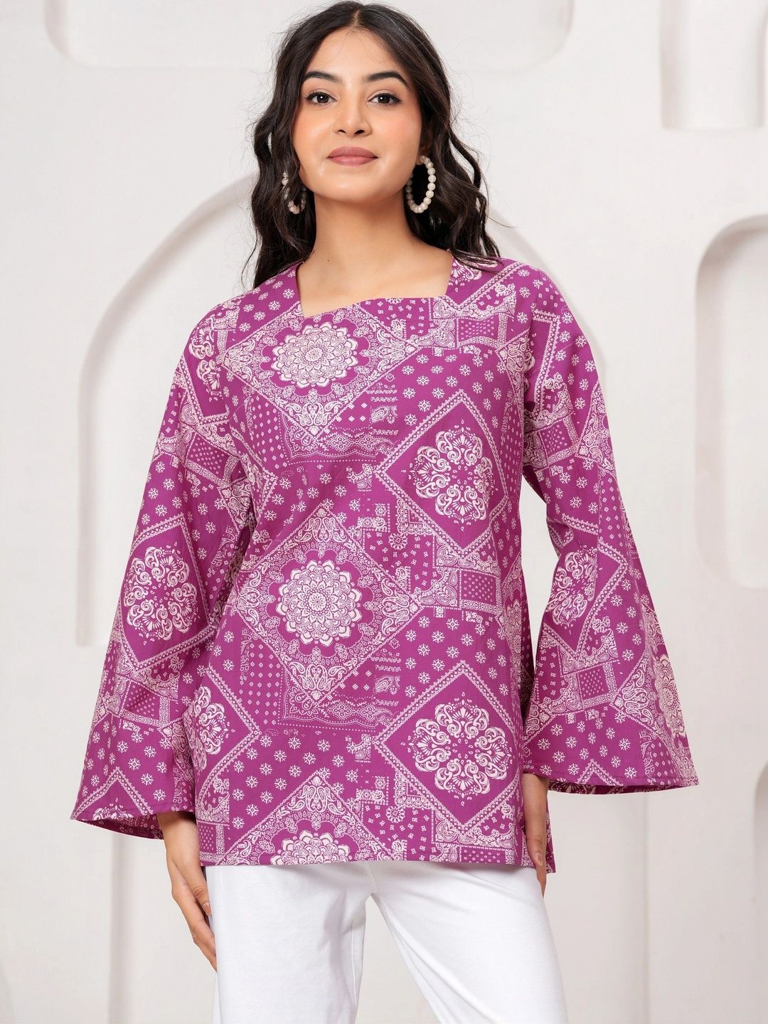 DAMMODE Print Flared Sleeve Ethnic Cotton Top