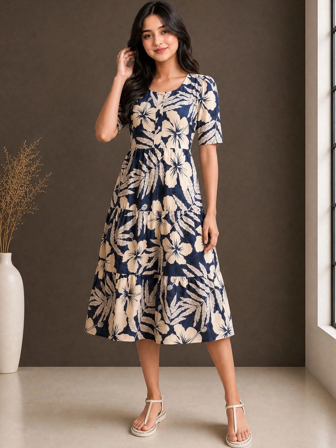 SZN Floral Print A-Line Midi Dress