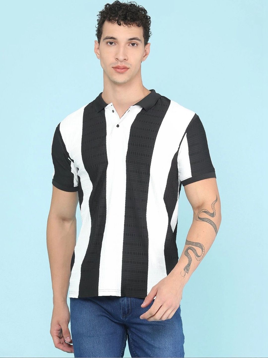 V-Mart Men Striped Polo Collar T-shirt