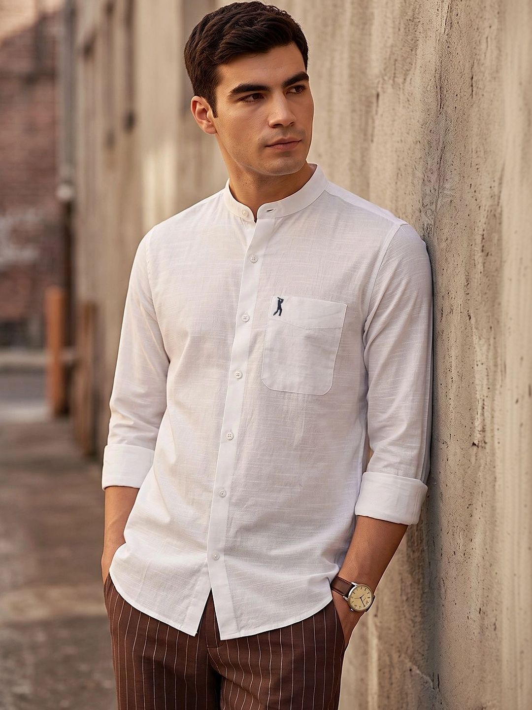 Thomas Scott Men Slim Fit Mandarin Collar Casual Shirt
