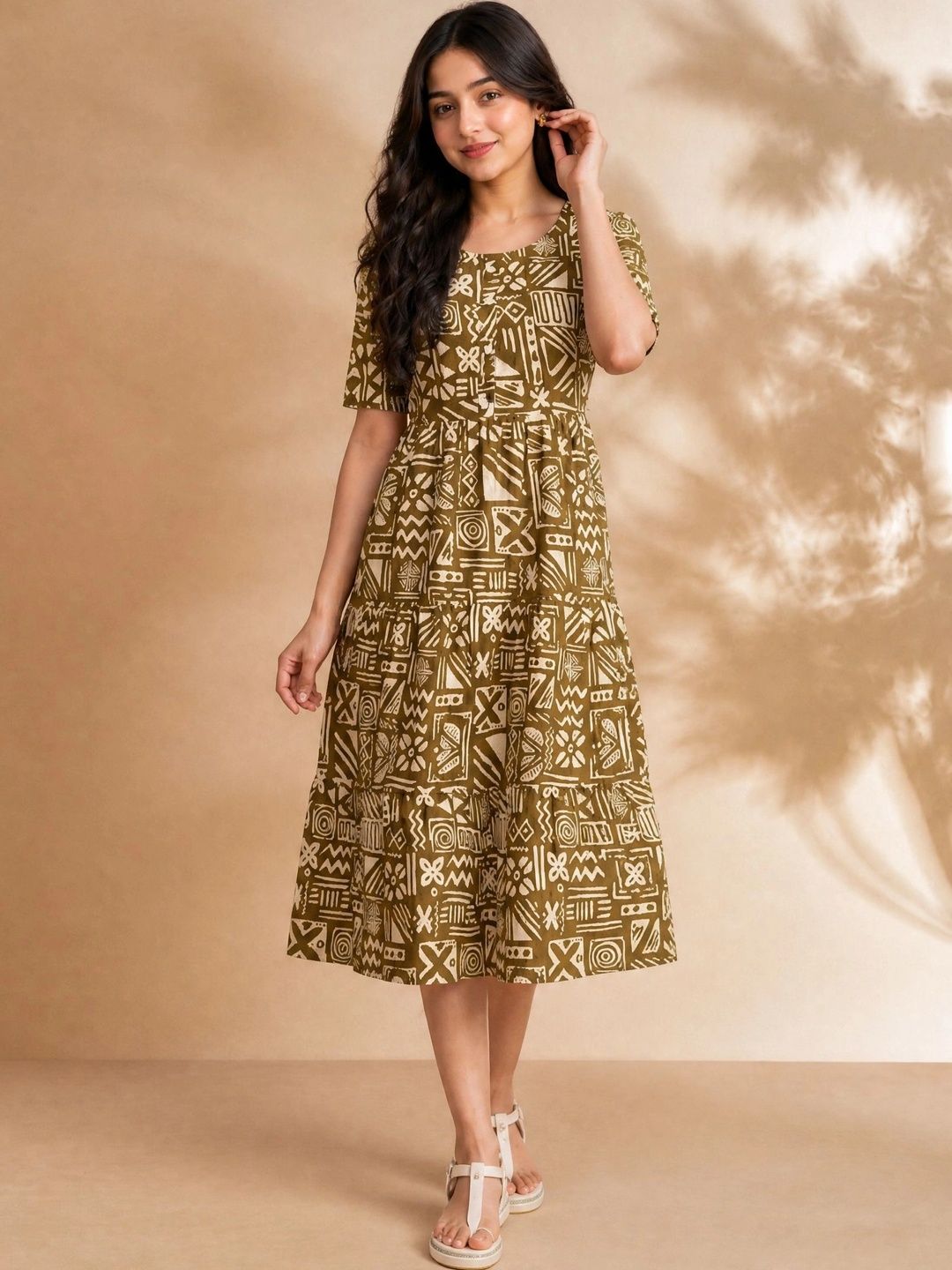 SZN Print A-Line Midi Dress