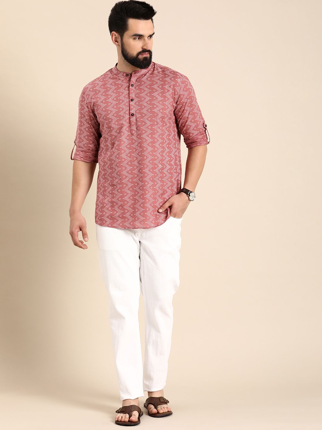 Anouk Men Geometric Printed Pure Cotton Short Kurta