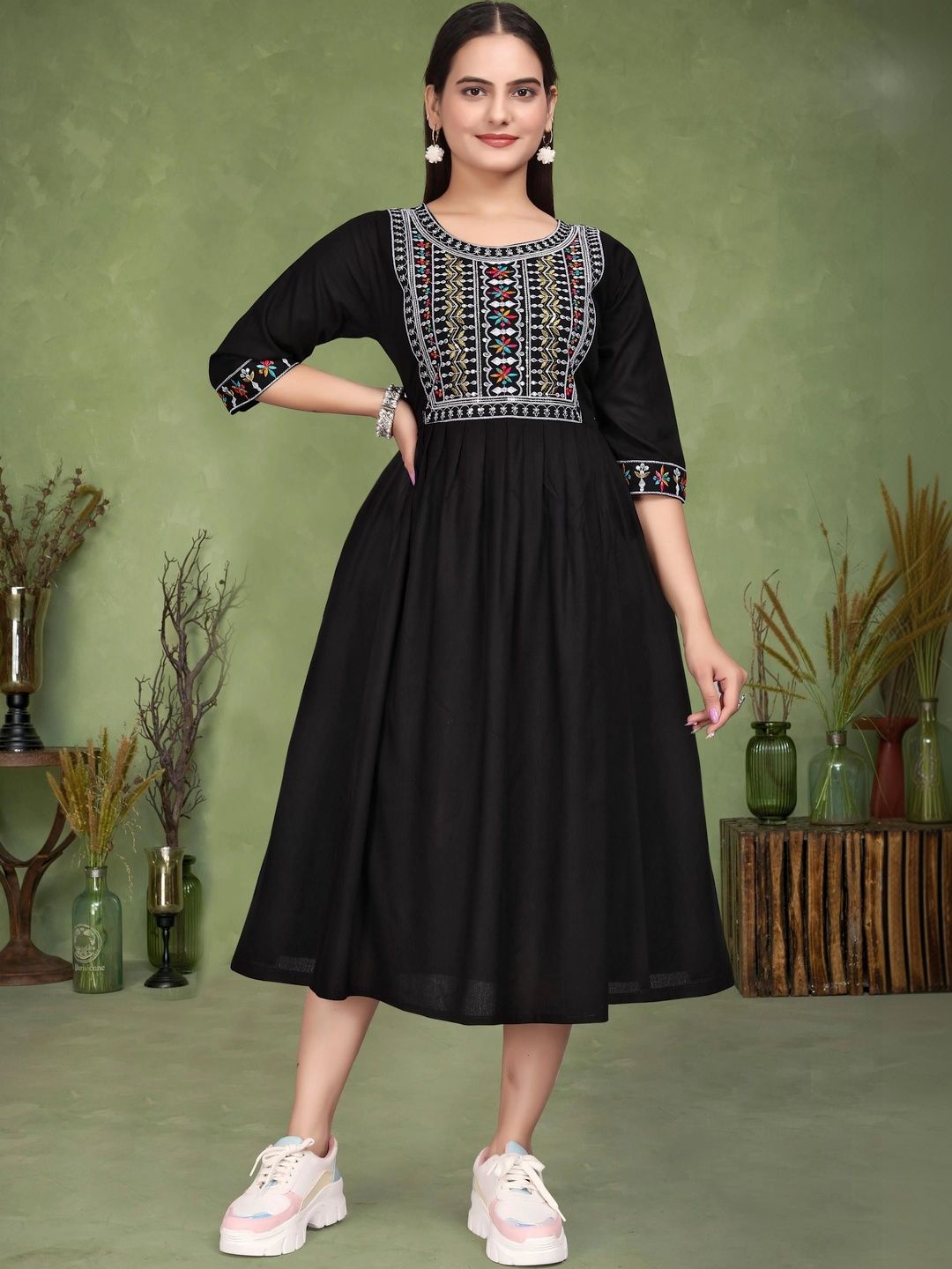 Kalavritta Ethnic Motifs Embroidered A-Line Dress