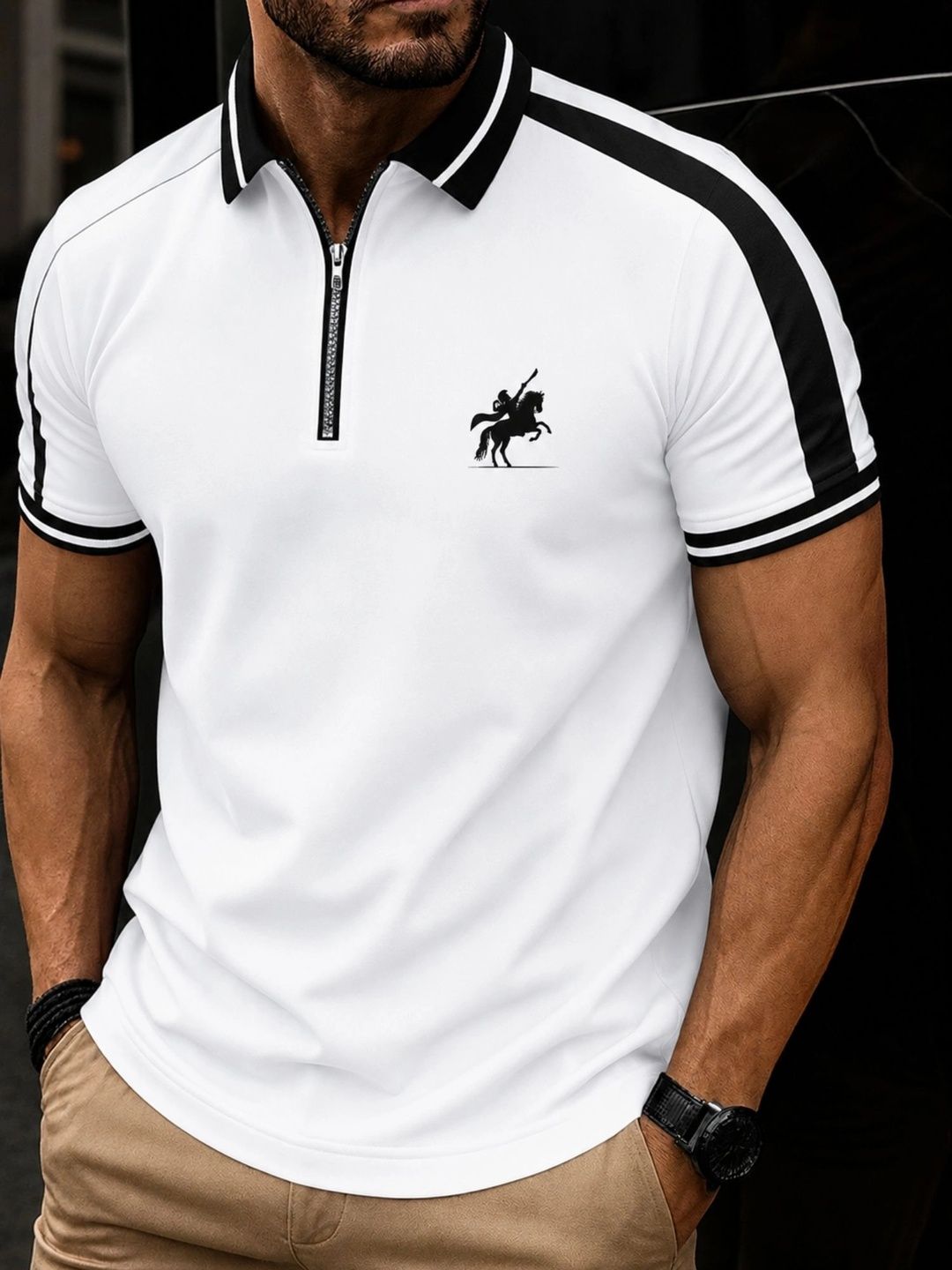 JUMPCUTS Men Brand Logo Colourblocked Polo Collar T-shirt